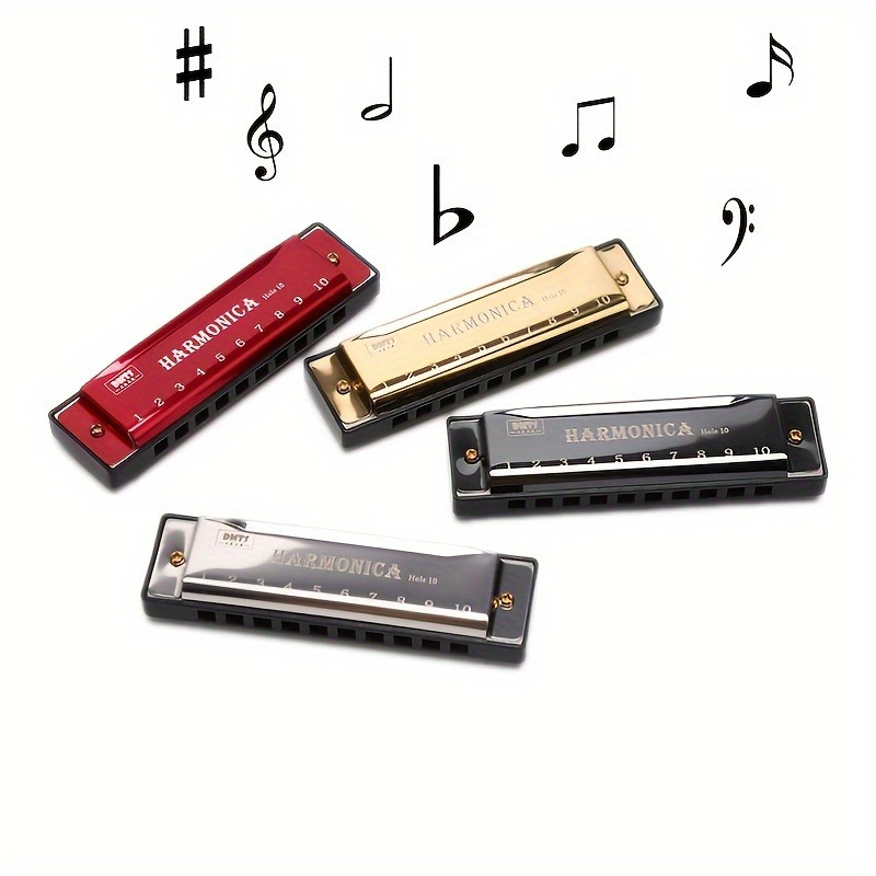 

Harmonica 10 Holes - Key Of C, Lacquered Metal Finish, Copper Core, Resin Body, Music Instrument For Beginners, Teaching, Playing, Gift - 1 Pc