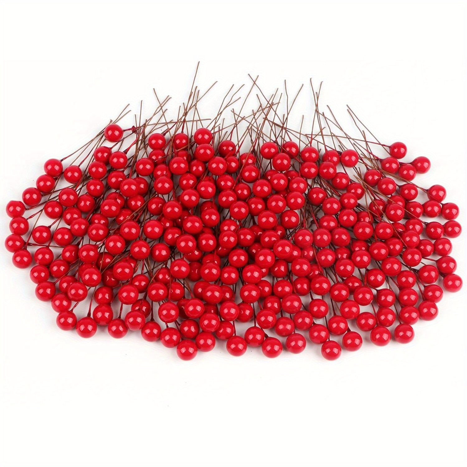 

200pcs Vibrant Artificial Red Berries For Christmas - Lifelike Holly Fruits With Metal Stems For Tree, Garland & Home Decor