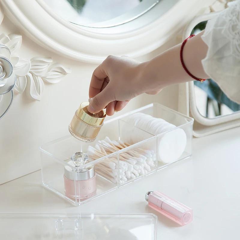 3 compartment transparent acrylic makeup organizer clear cosmetic storage box with soft lined drawers for brushes swabs pads durable vanity bathroom countertop organizer makeup organizers storage   sturdy construction Product details 0