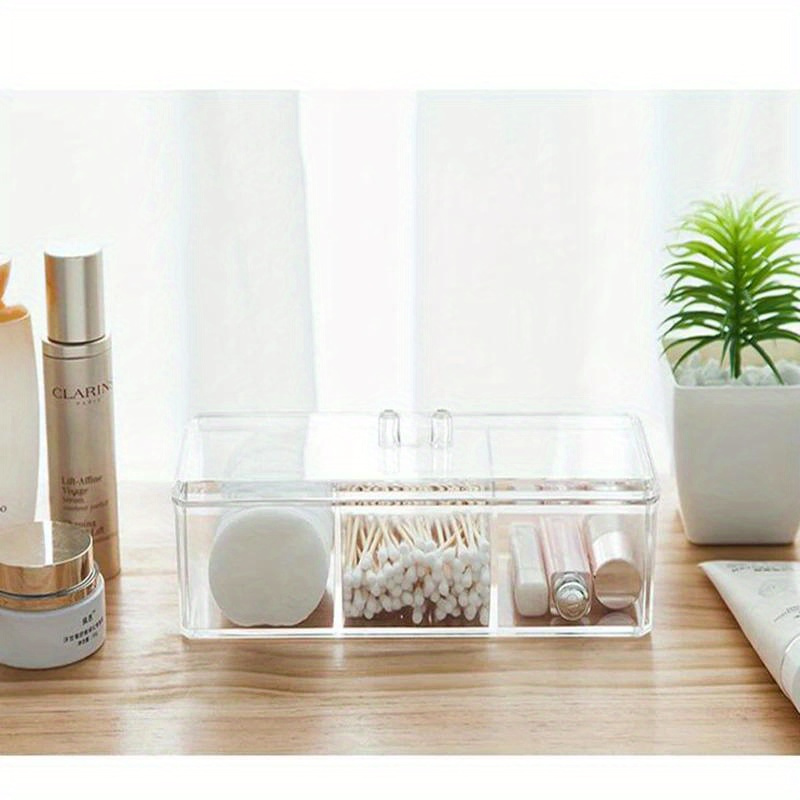 3 compartment transparent acrylic makeup organizer clear cosmetic storage box with soft lined drawers for brushes swabs pads durable vanity bathroom countertop organizer makeup organizers storage   sturdy construction Product details 4