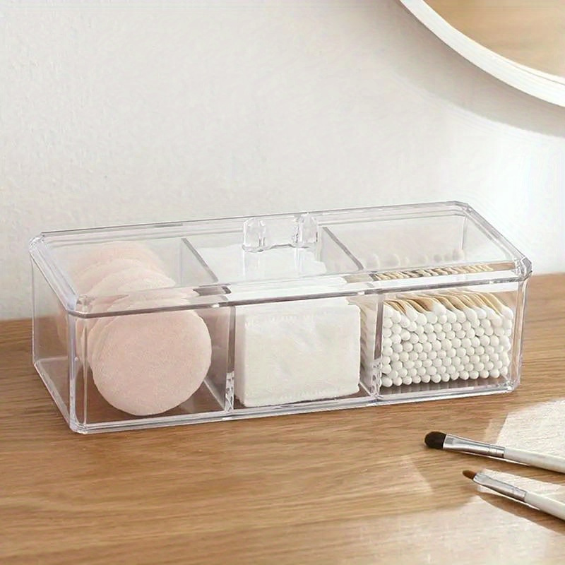 3 compartment transparent acrylic makeup organizer clear cosmetic storage box with soft lined drawers for brushes swabs pads durable vanity bathroom countertop organizer makeup organizers storage   sturdy construction Product details 5