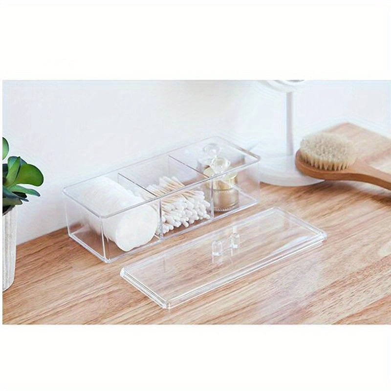 3 compartment transparent acrylic makeup organizer clear cosmetic storage box with soft lined drawers for brushes swabs pads durable vanity bathroom countertop organizer makeup organizers storage   sturdy construction Product details 7
