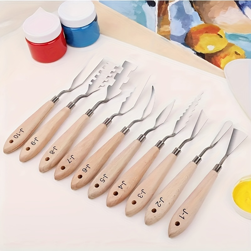 

10pcs Painting Palette Knife Set, Wood Handle Stainless Scraper Spatula Metal Painting For Oil Paint Acrylic Canvas Mixing Paints
