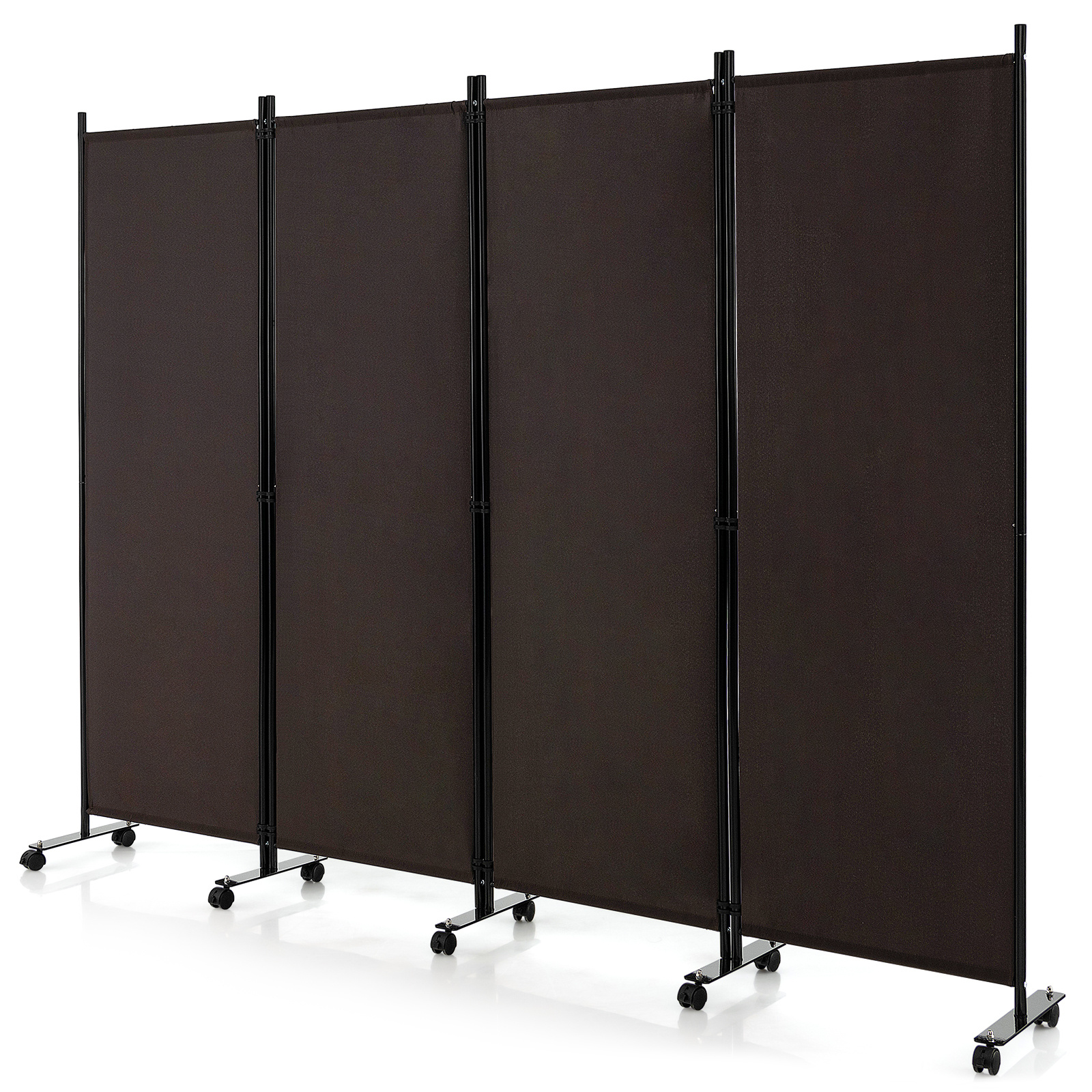 

Maxmass 4-panel Folding Room Divider 6ft Rolling Privacy Screen W/ Lockable Wheels Brown