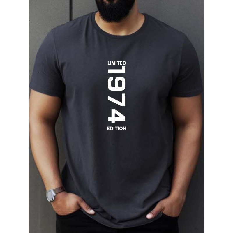 

Limited 1974 Edition Print Men's Crew Neck Short Sleeve T-shirt, Casual Comfy Fit Top For Summer