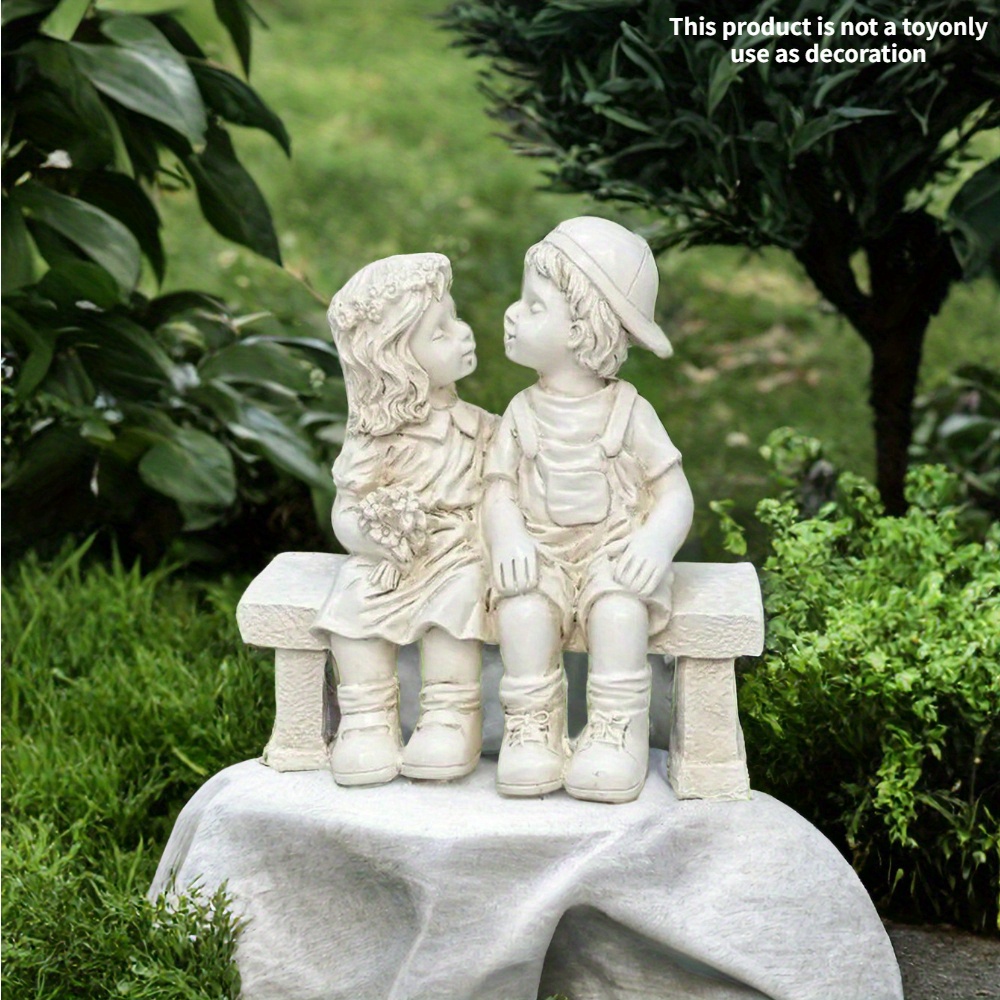 

Charming Couple On Bench Statue - Resin Garden Sculpture For Indoor & Outdoor Decor, Yard, Patio, And Home