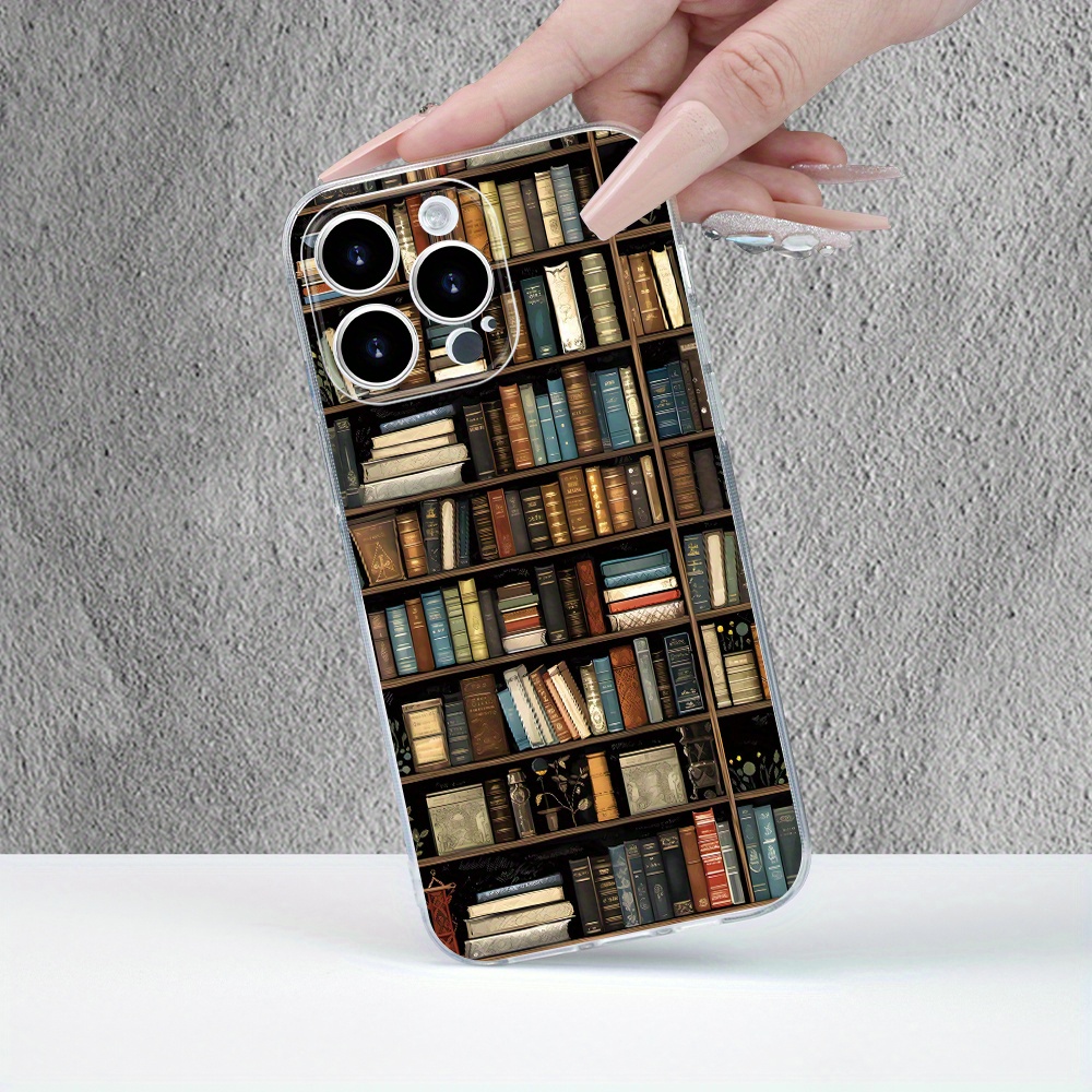 

Creative Bookshelf Design Transparent Tpu Phone Case For Iphone 15/14/13/12/11/xs/xr/x/7/8 Plus/pro Max/mini - Study & Reading Theme Soft Back Cover For Men & Women