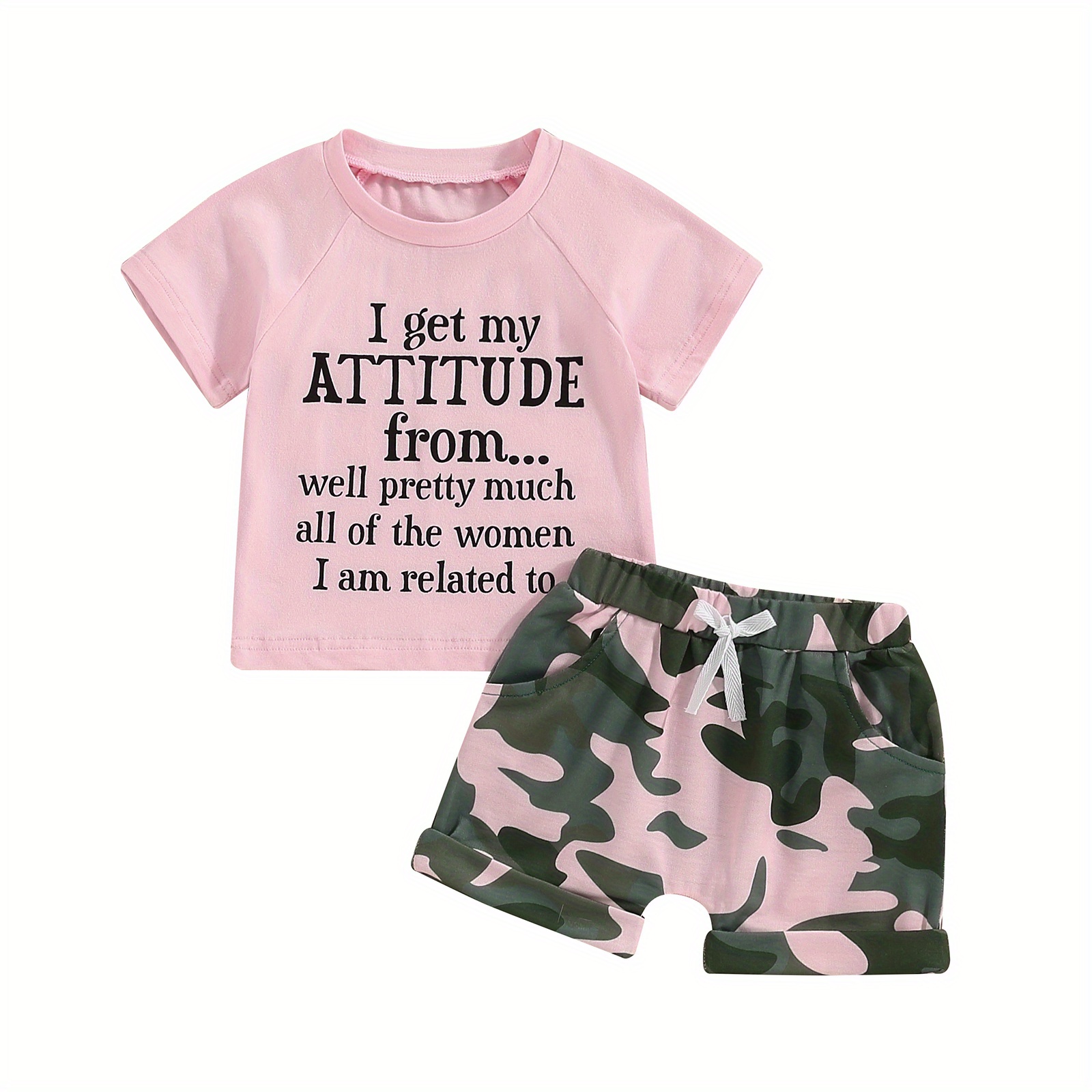 

Baby Toddler Little Girl Summer Clothes Set Short Sleeve Letter Print T Shirt Tops With Camouflage Pattern Shorts 2 Pcs Outfit