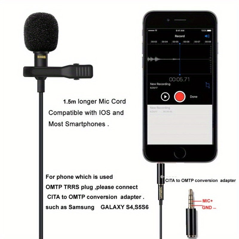 omni   clip on lapel microphone with 3 5mm connector no battery required low voltage wired lavalier mic for mobile   recording   devices details 2