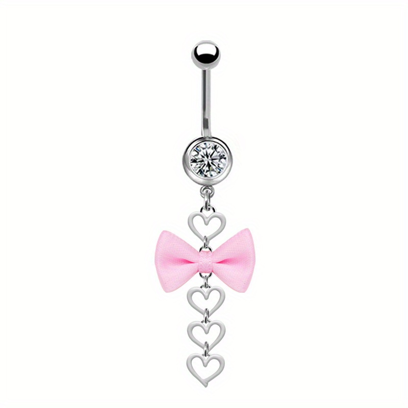 Image of 1pc Fashionable And Elegant 316l Stainless Steel Screw Belly Ring With Synthetic Zirconia And Fancy Bowknot For Women's Body Piercing Jewelry