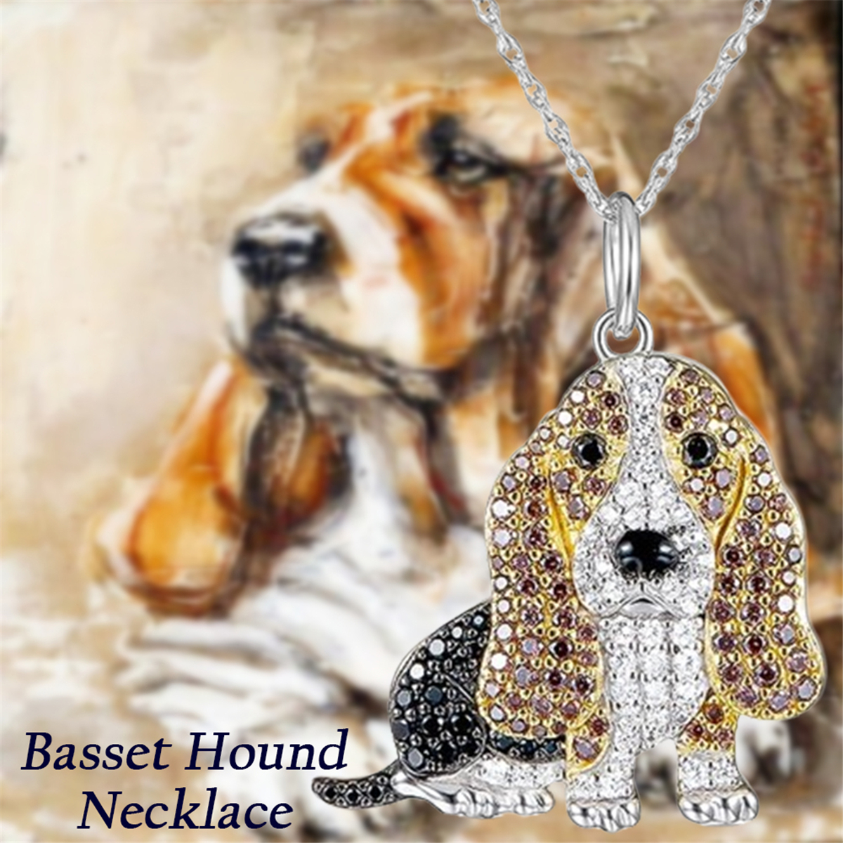 

Exquisite Cute Colorful Rhinestone Long-eared Basset Hound Pendant Necklace For Women Fashionable Pet Puppy Jewelry Accessories Versatile Stainless Steel Chain Unique Dog Lover Holiday Gift