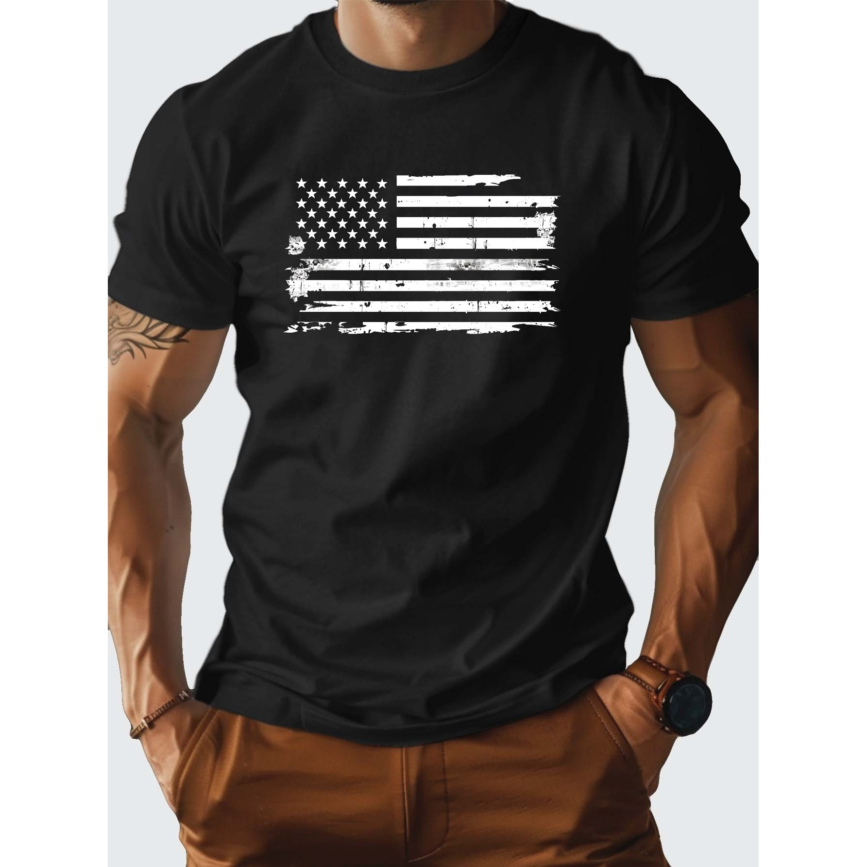 

American Flag Print Tee Shirt, Tees For Men, Casual Short Sleeve T-shirt For Summer