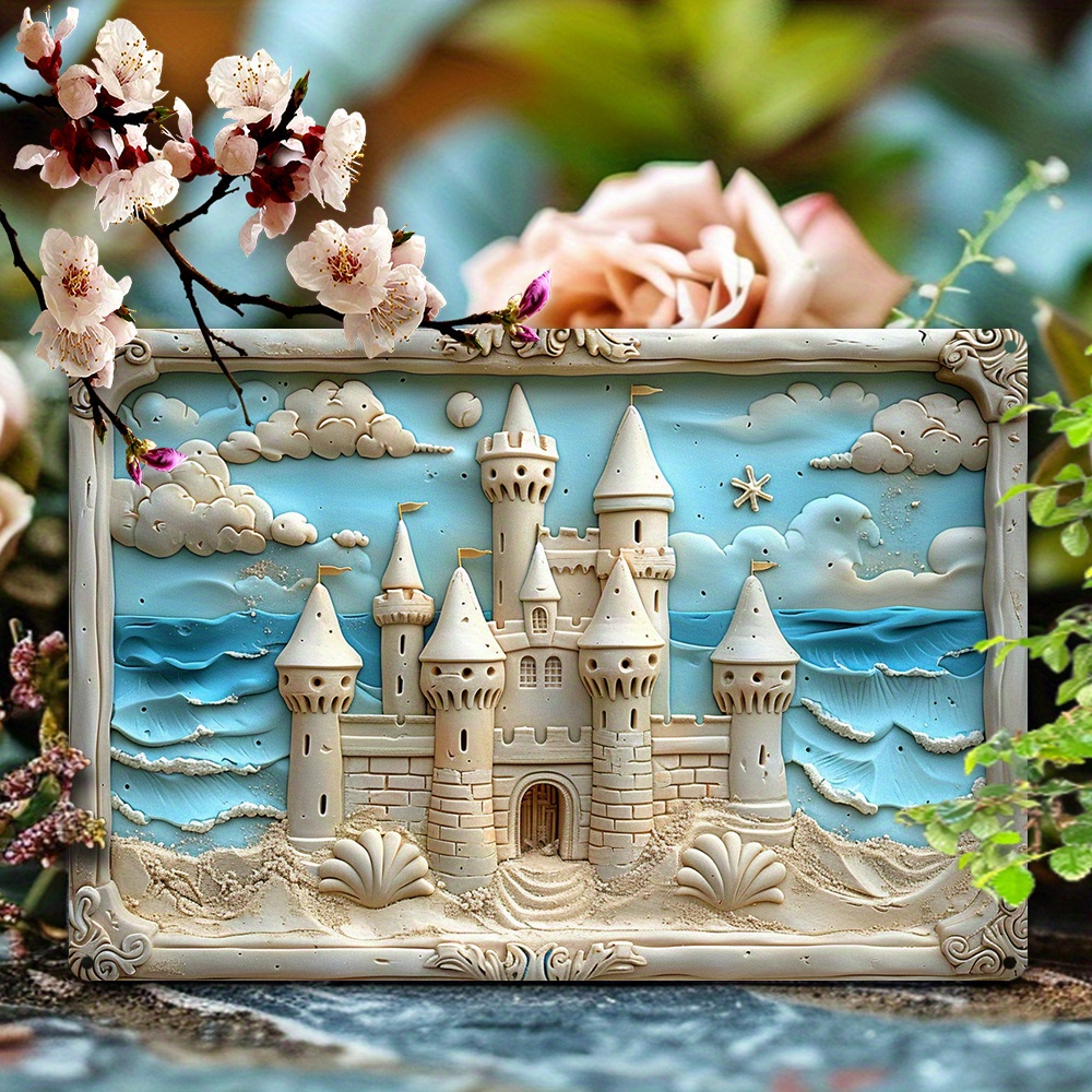 

3d Effect Sand Castle Aluminum Metal Tin Sign, 8x12 Inches - Decorative Vintage-inspired Wall Art For Home, Garden, Gym - Ideal Gift For Thanksgiving, Father's Day