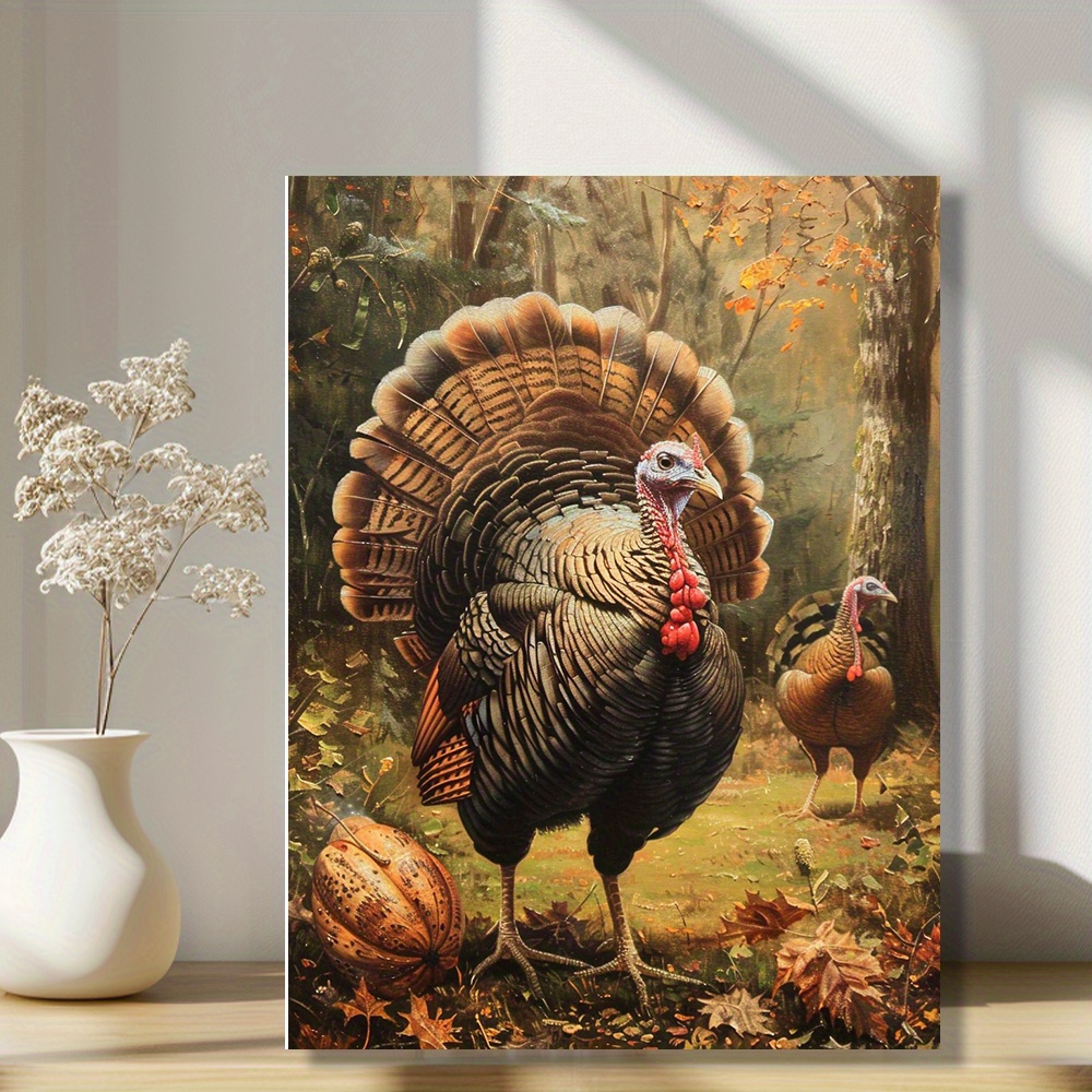 

Wild Turkey Male Canvas Art Print, Autumn Forest Scene, Unframed Wall Decor For Living Room And Studio, 12x16 Inch - Craft Supplies