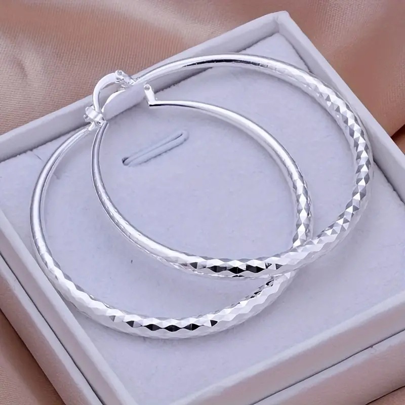 

Sterling Silver Plated Copper Hoop Earrings, Elegant Luxurious Style, Women's Fashion Accessories For Daily Wear And Parties, Vacation And Minimalist Design, 3cm Diameter