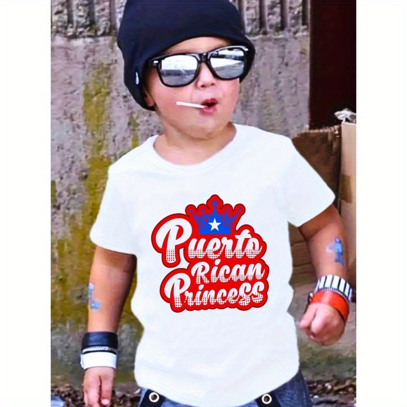 

Puerto Rican Print Boy's Crew Neck T-shirt, Short Sleeve Comfy Versatile Tee Tops, Summer Casual Clothing