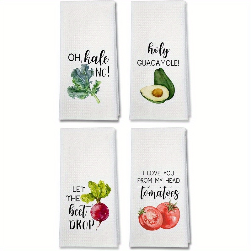 

4pcs, Fun Vegetable Pun Kitchen Towels, Polyester Blend Dish Towels, Contemporary Style, Decorative Tea Towels For Drying & Washing, Ideal For Housewarming, Hostess, Wedding, & Christmas Gifts