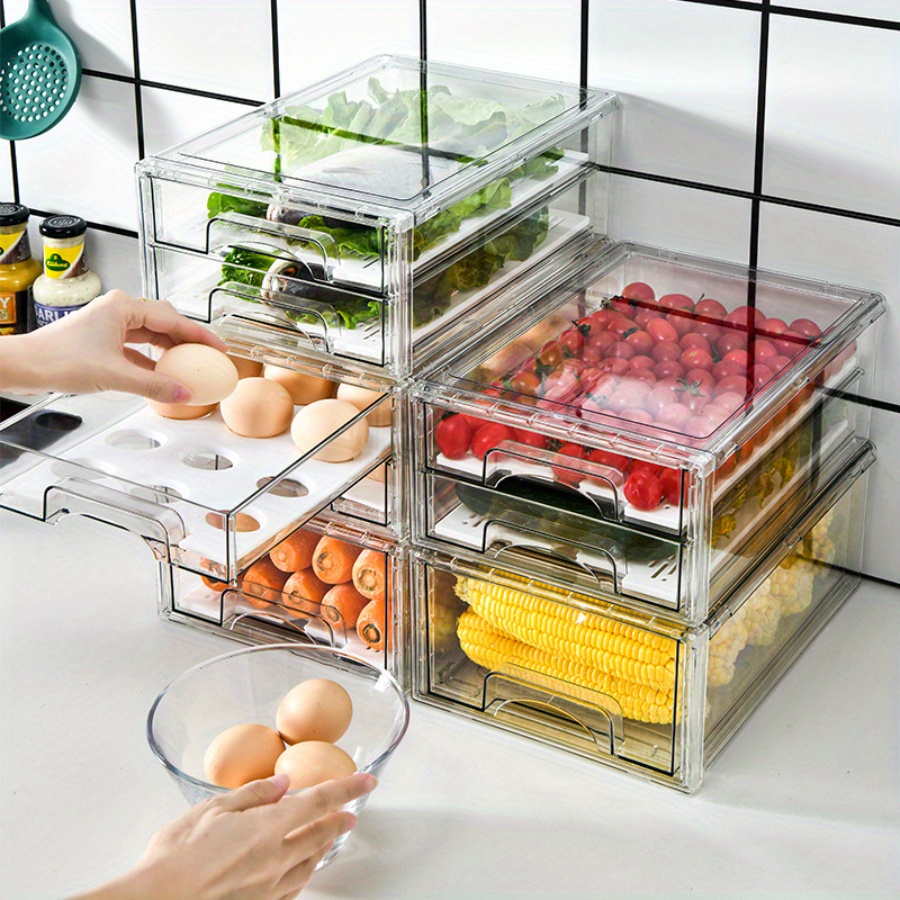   stackable refrigerator organizer bins plastic rectangular drawer   storage containers multipurpose reusable clip on closure hand wash with no electricity needed for freezer food   vegetables   0