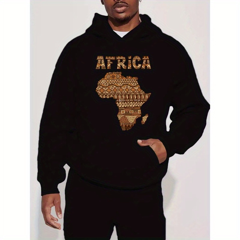 

Men's Casual Trendy Hoodie With Africa Pattern Print, Pullover Sweatshirt, Long Sleeve Top For Male Fashion
