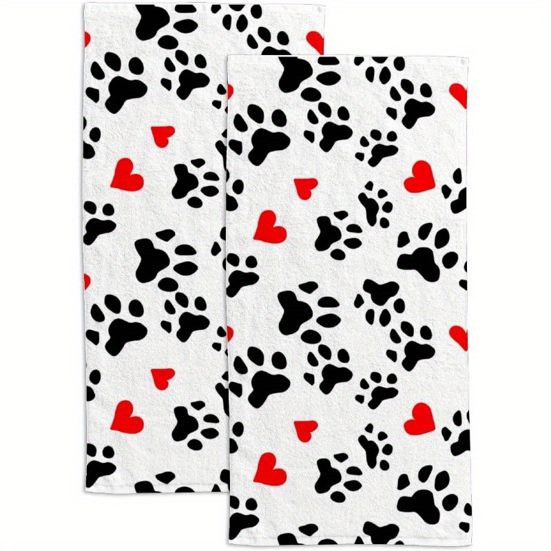 

2-piece Ultra-soft Polyester Blend Hand Towels - Dog & Cat Paw Prints, Absorbent Kitchen & Bathroom Decor, 18x26 Inches