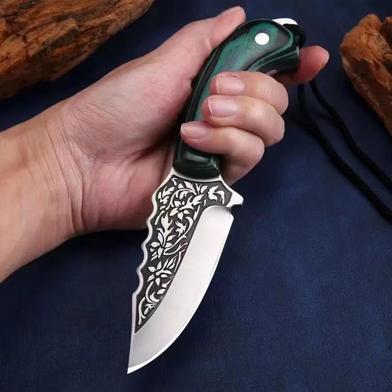 

Stainless Steel Meat Knife With Wooden Handle And Leather Sheath Perfect For Camping, Hunting, And Barbecue!