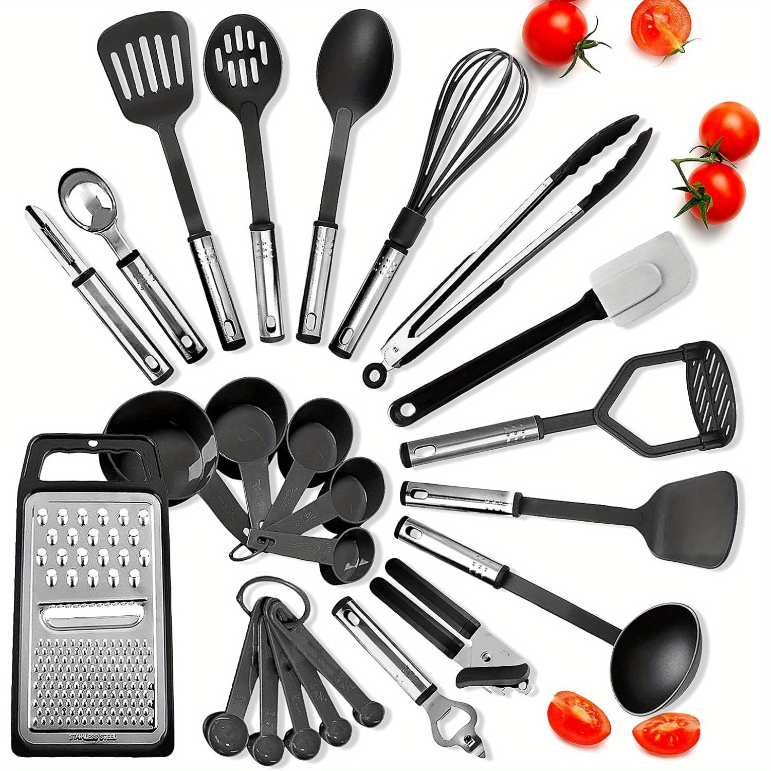 

Kitchen Utensils Set - 24 Pcs Nylon Cooking Utensils Set, Kitchen Spatula Set With Stainless Steel Handles - Heat Resistant Non-stick Kitchen Tools - Black Kitchen Utensil Set