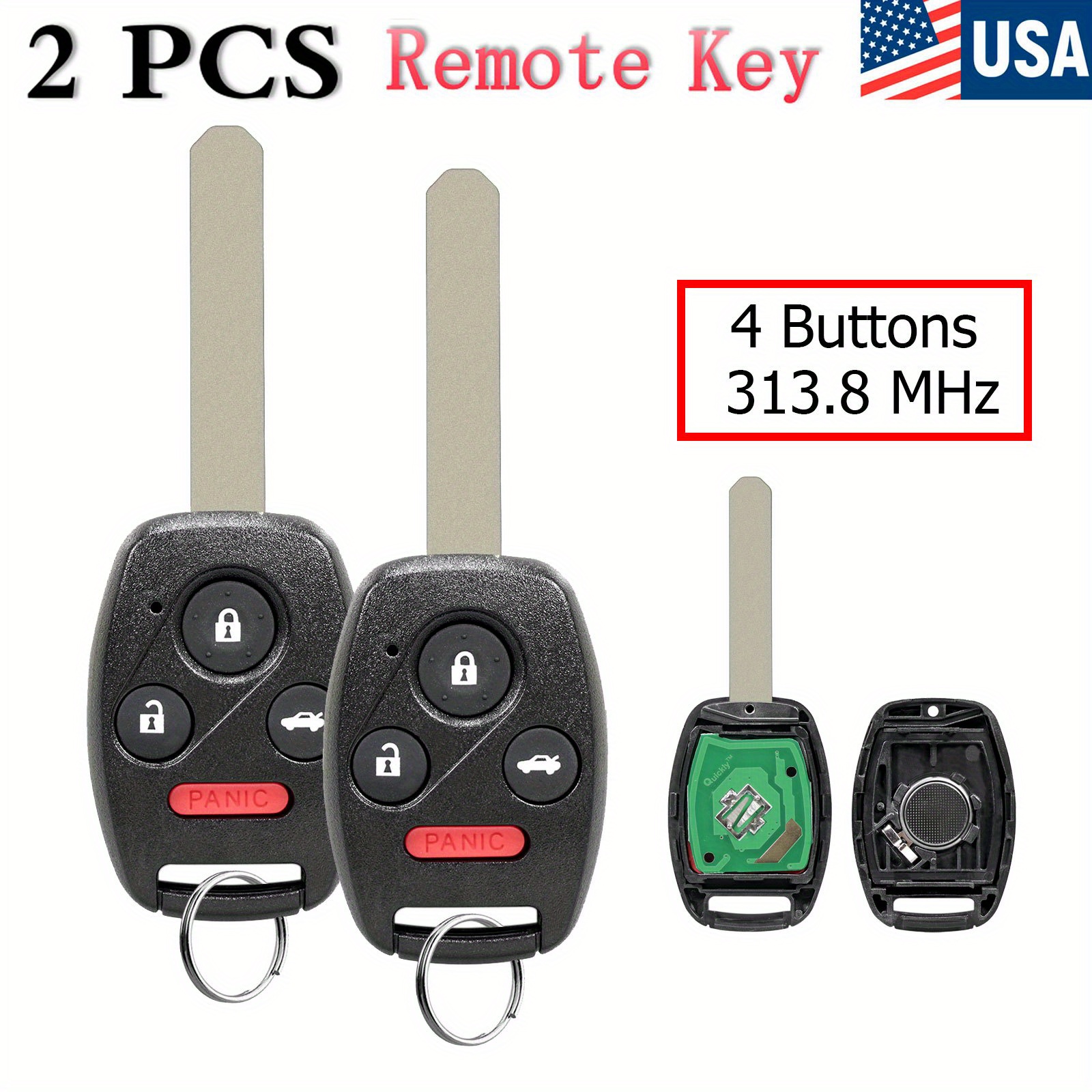 

2pc Remote Car Key Fob 4 Buttons For Honda For Civ For Fcc Id N5f-s0084a