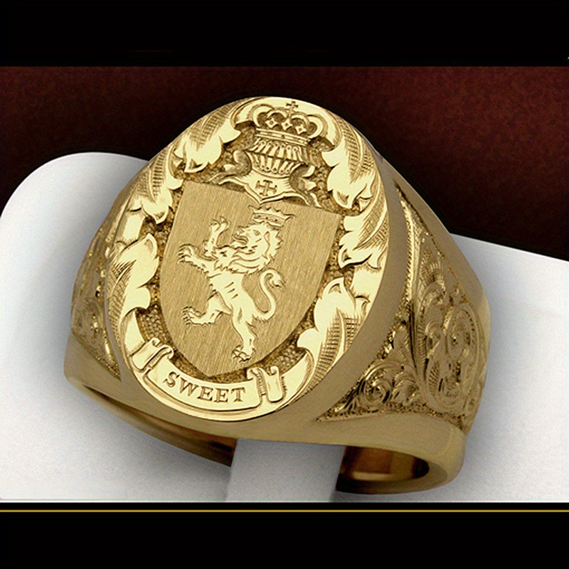 

Fashionable Handsome Luxury Style Crown Lion Shield Badge Ring Personality Men's Ring Perfect Gift For Boys Men