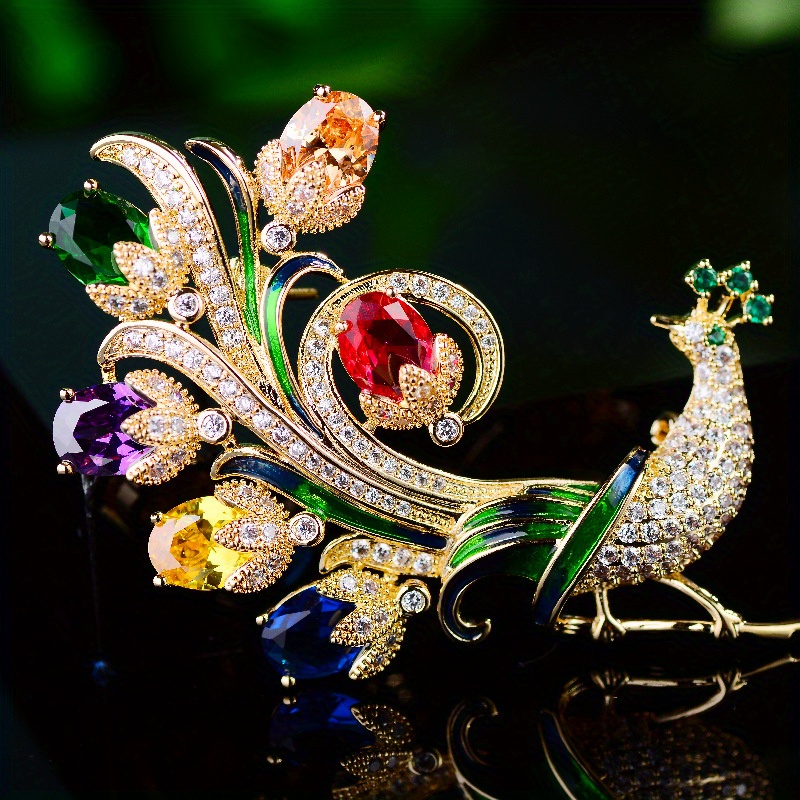

Peacock-inspired Rhinestone Brooch, Colorful Elegant Open-screen Design, Luxury Pin, Women's Coat & Cardigan Accessory