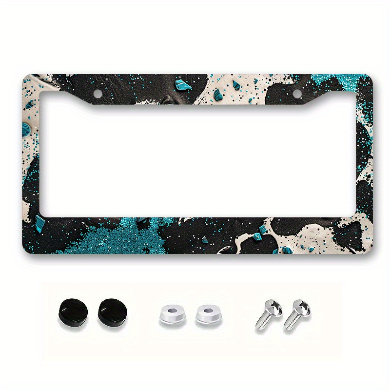 

Abstract Paint Splash Metal License Plate Frame - 6.3" X 12.2" Universal Fit With Easy Installation, Durable & Weather-resistant Car Tag Holder, Includes Screws And Caps - Pack Of 1