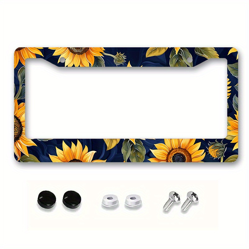 

Sunflower Metal License Plate Frame - Decorative Car Front License Plate Holder With Sun Protection And Heat Resistance, Easy Installation, Fits Standard U.s. Plates - 1pc