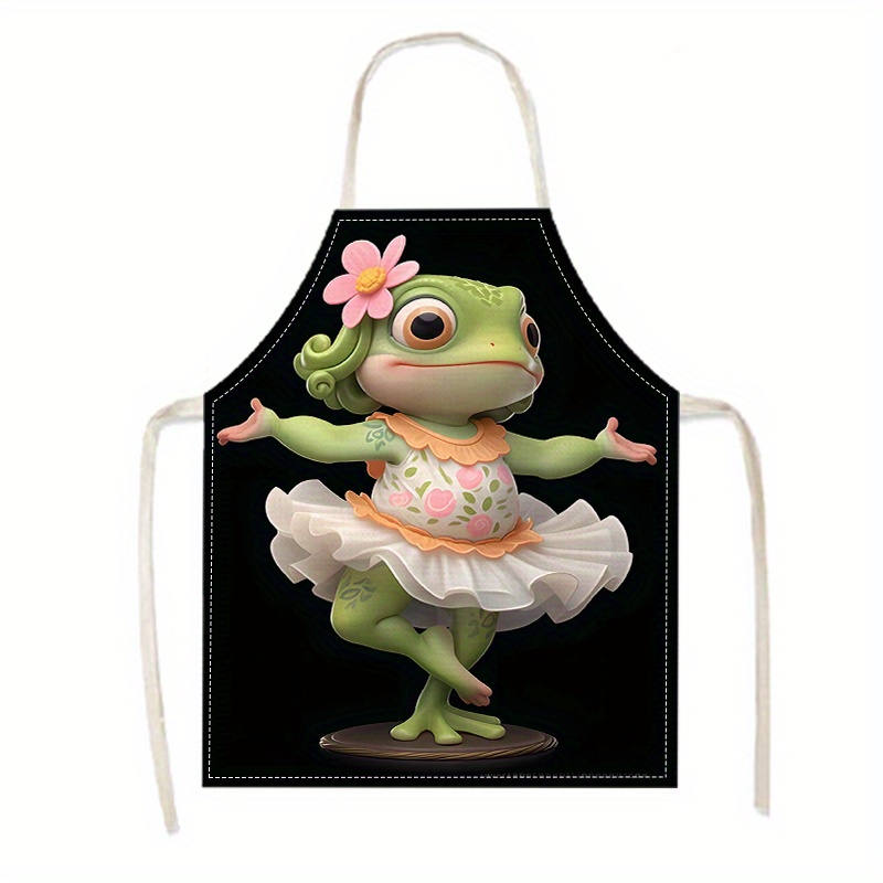 

Cute Frog Cartoon Linen Apron - Sleeveless, Durable & Comfortable For Cooking, Baking, Cleaning - Perfect For , Independence Day, Christmas Gifts