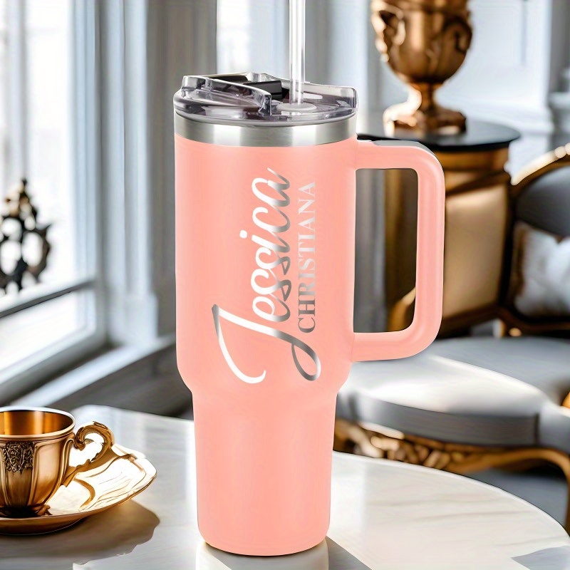 

Custom 40 Oz Stainless Steel Tumbler With Handle & Straw - Perfect Gift For Family & Friends, Insulated Coffee Cup For Travel, Outdoor Activities, Fitness & Sports Tumbler Cup Accessories