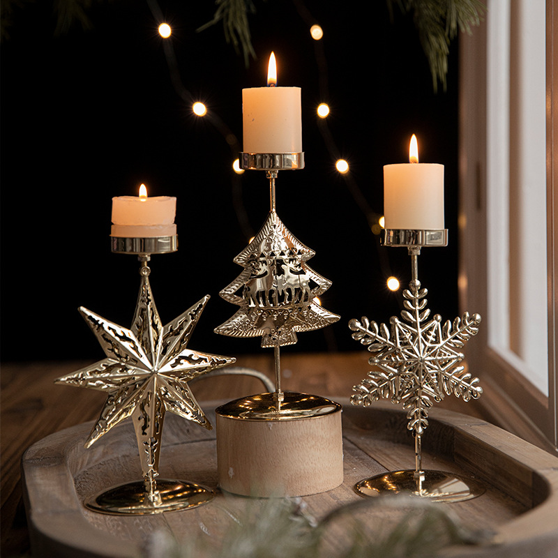 

1pc Christmas Candlestick, Window Desktop Ornaments, Christmas Holiday Decorations Arrangement Atmosphere, Candles Not Included