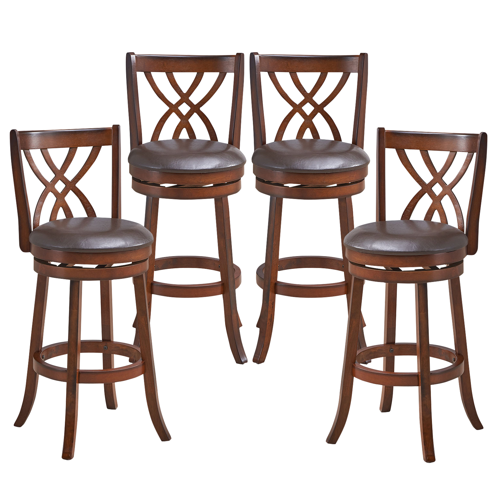 

Gymax Set Of 4 Swivel Bar Stools Bar Height Dining Pub Chairs W/ Rubber Wood Legs