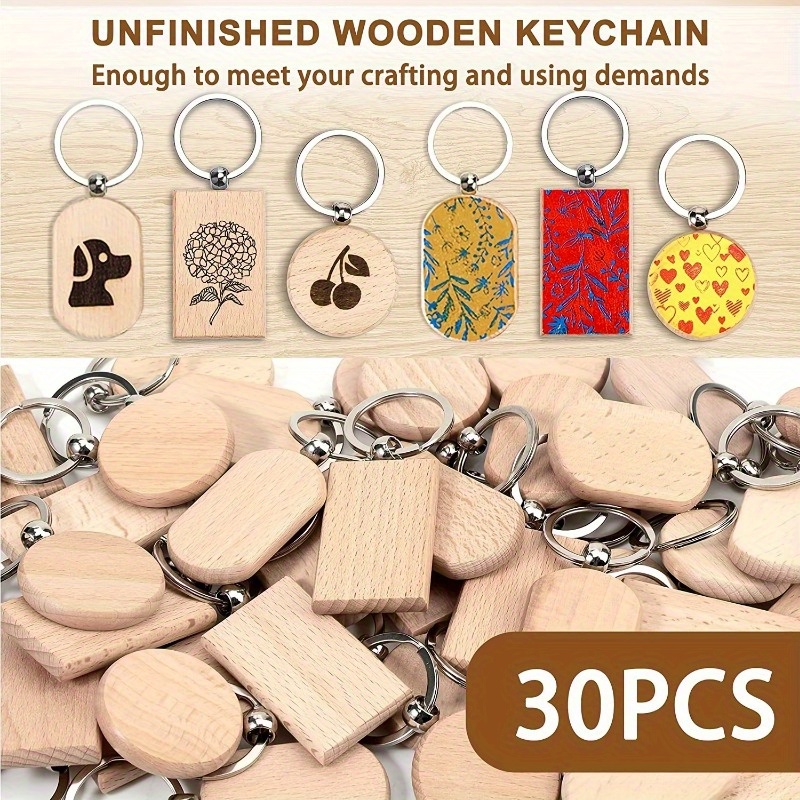 

30 Pcs Wooden Keychain Blanks For Diy Crafts: Laser Engraving And Painting Options - Perfect For Gifts And Decorations