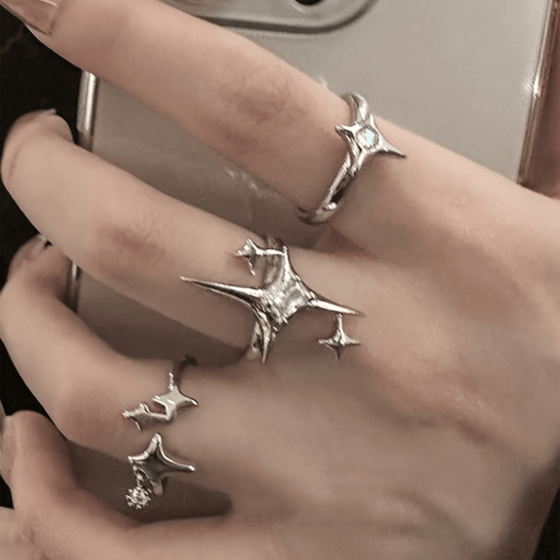 

1pc 3 Styles Of Fashionable Simple Star Zirconia Alloy Silvery Women's Ring Set For Party Birthday Gift