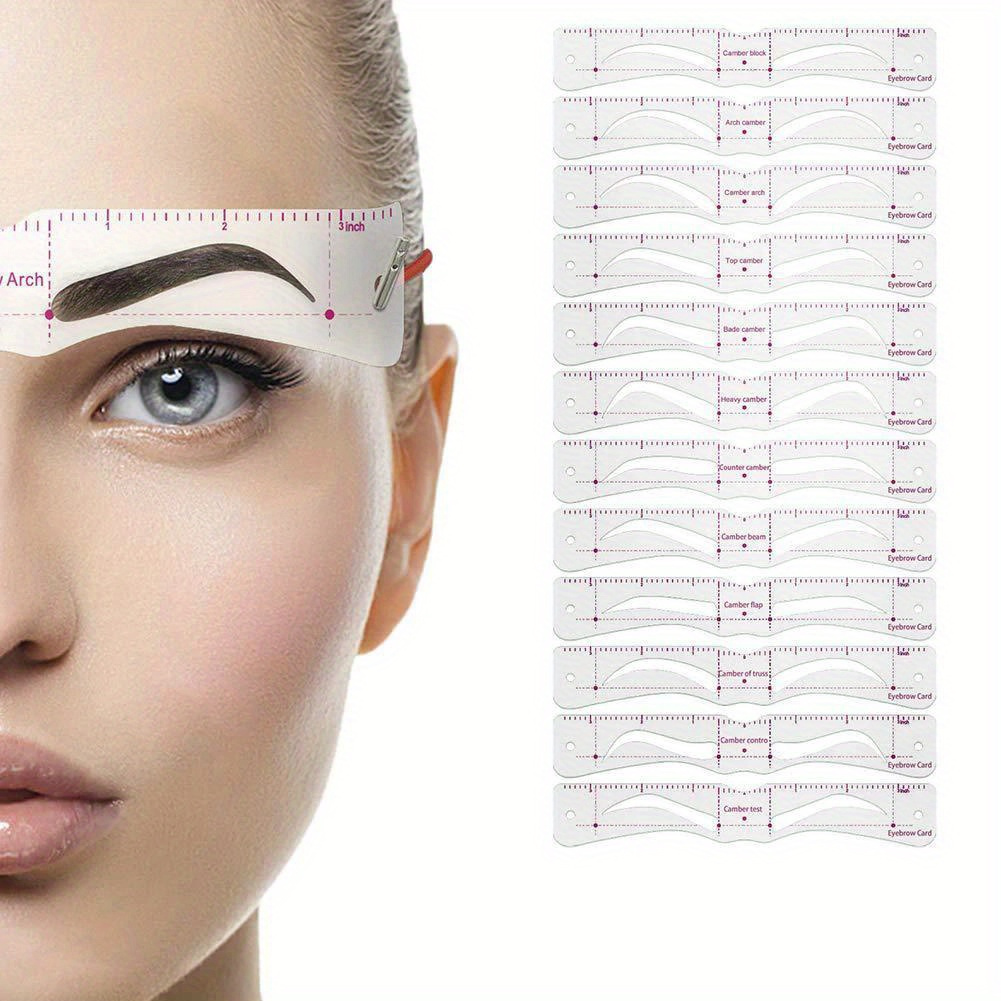 

12pcs Reusable Plastic Eyebrow Shaping Stencils Kit, Head-mounted, Unscented Brow Shaper Makeup Tools For Women