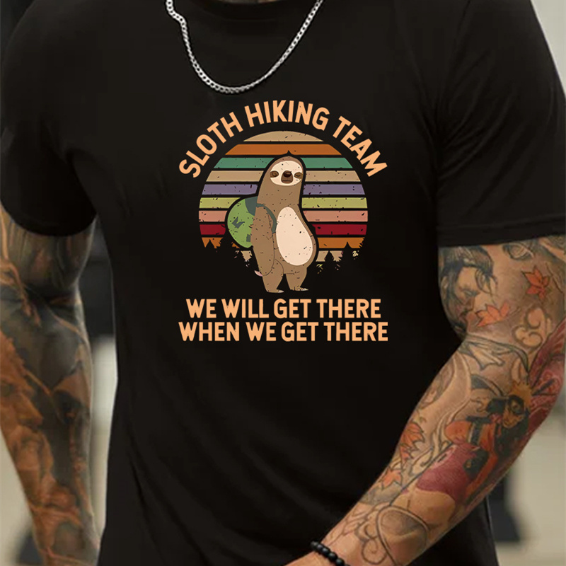 

Sloth Walking Printed, Men's Casual Trendy Fashion Crew Neck T-shirt For Summer And Spring