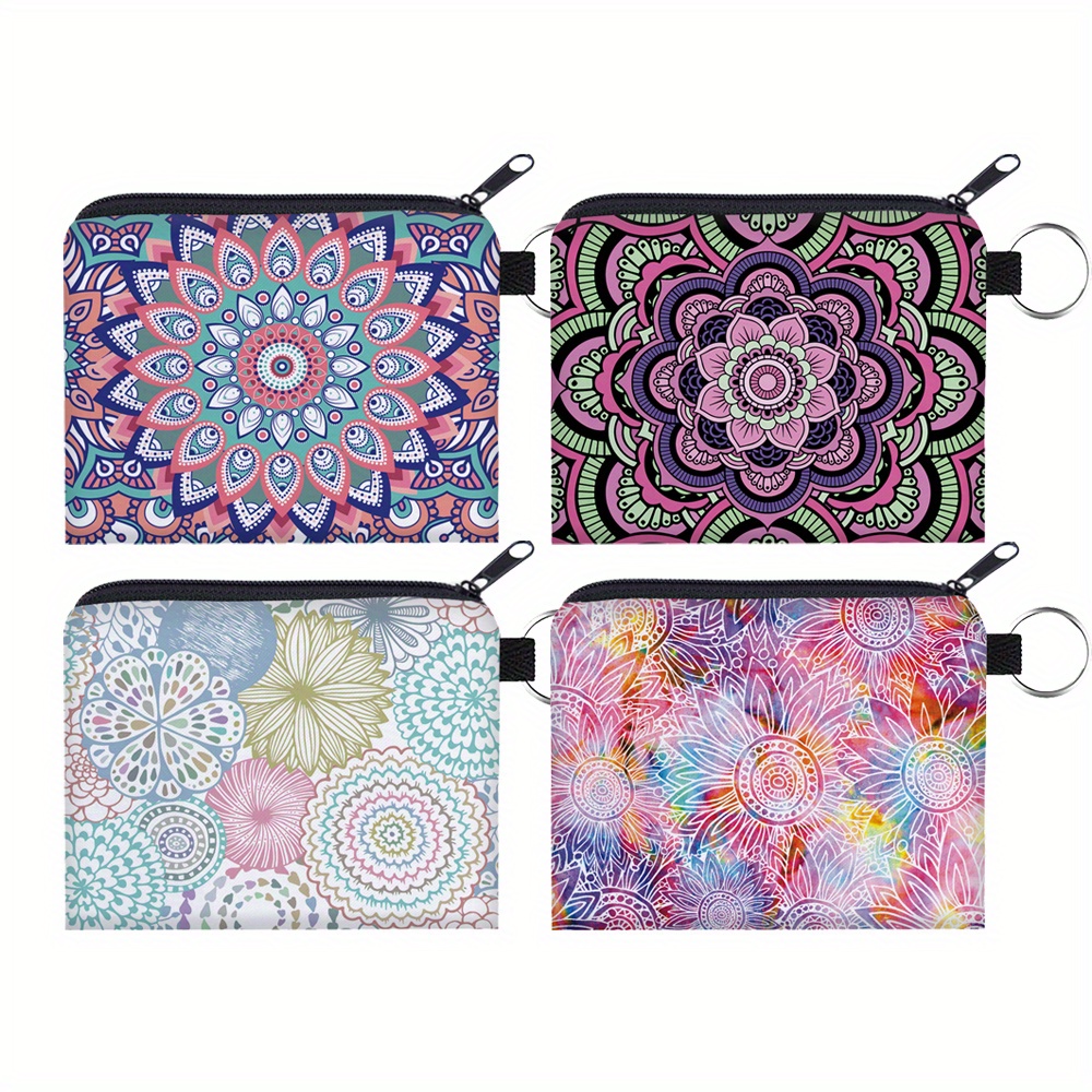 TEMU 4-piece Set Ladies' Coin Purses With Mandala Tie-dye Patterns, Small Cosmetic Pouches, Makeup Bags