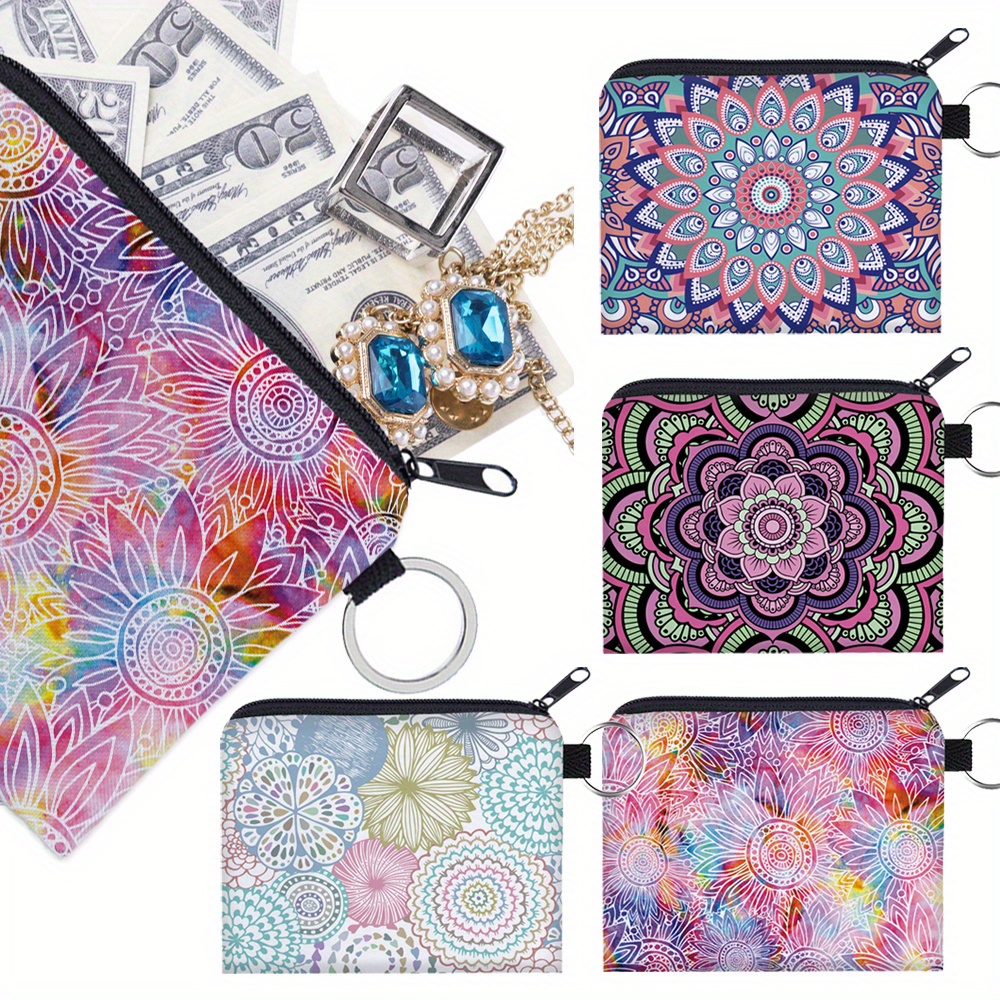 

4-piece Set Ladies' Coin Purses With Mandala Tie-dye Patterns, Small Cosmetic Pouches, Makeup Bags