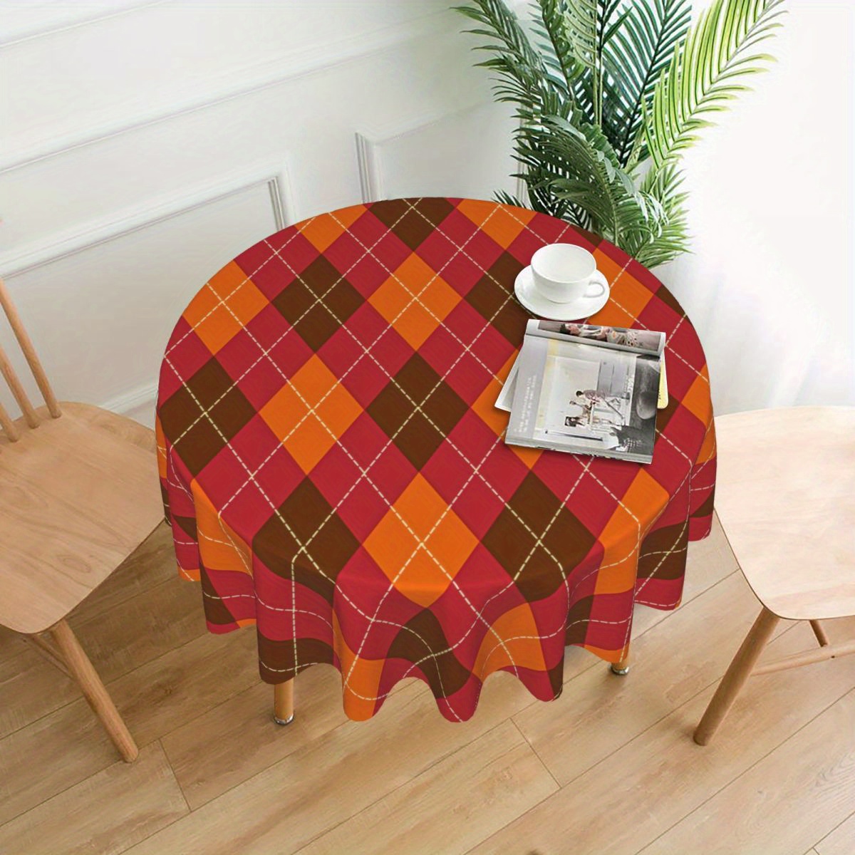 

Autumnal Harvest Orange Diamond Plaid Pattern Round Tablecloth, 1pc Machine Woven Polyester Table Cover, Stain-resistant Washable Fine Microfiber, Festive Party Decoration For Home & Dining Decor