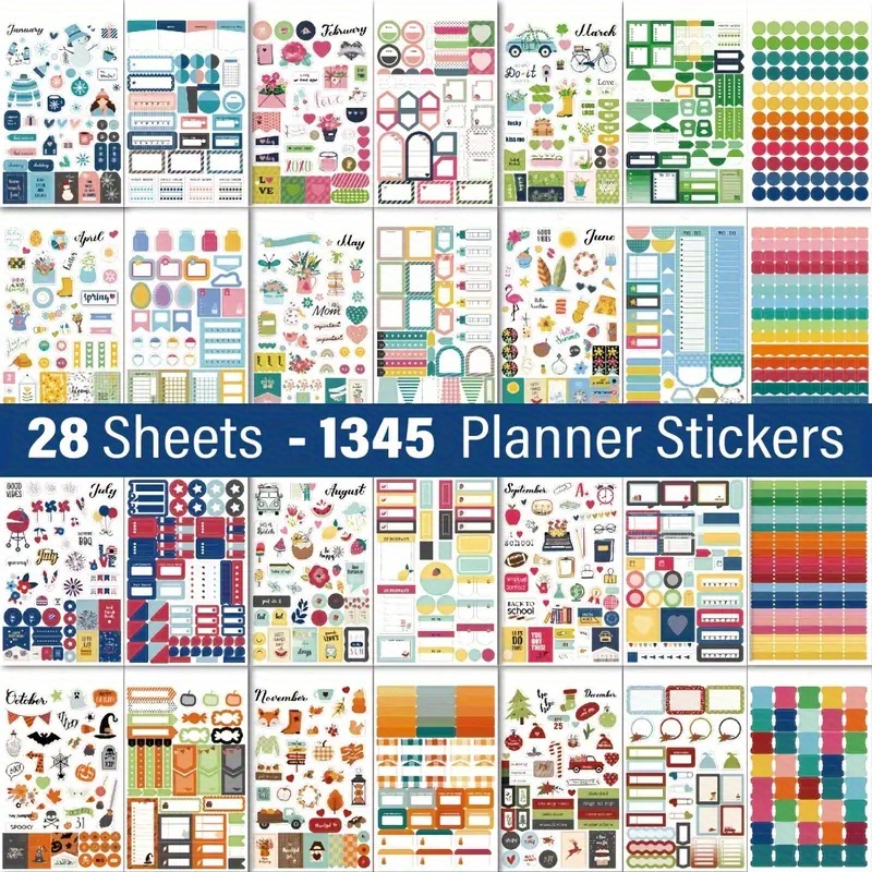 

1345 Pcs Aesthetic Planner Stickers Set - Monthly & Weekly Calendar Stickers For Bullet Journal, Scrapbooking, Diary - Assorted Themes With To-do, Holiday, Payment, Encouraging Quotes & More