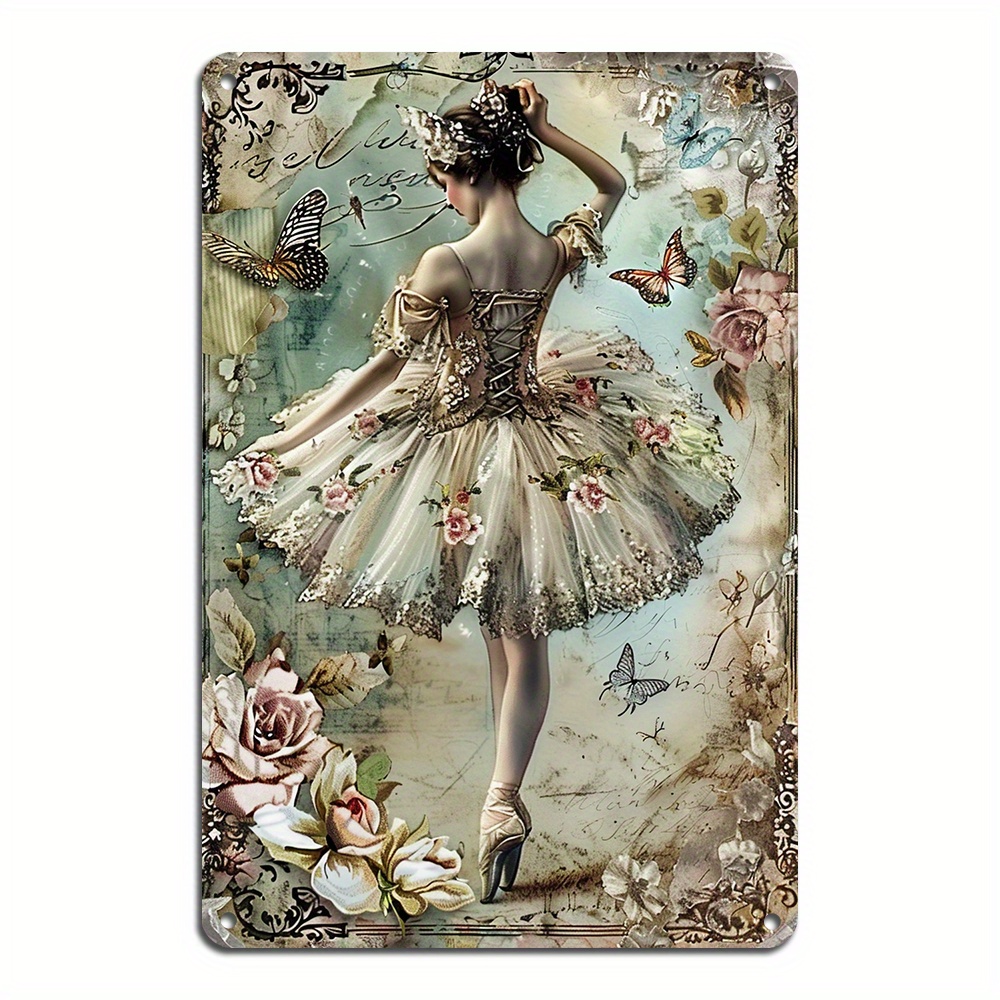 

1pc Aluminum Vintage Ballerina Tin Sign - Reusable, Pre-drilled Wall Decor For Home & Bar - Shabby Chic, Waterproof, Weather-resistant Metal Art, Age 14+, 8x12 Inch