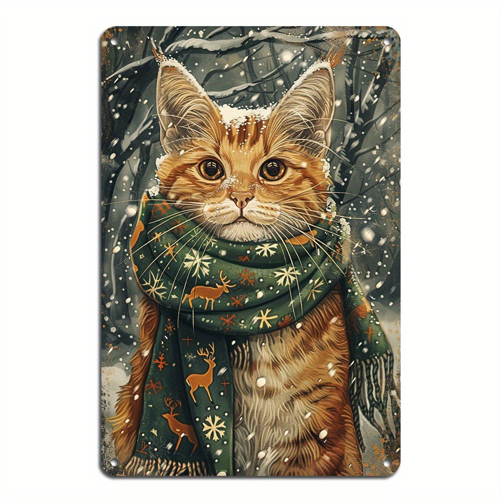 

Vintage Tin Sign: Cat In Scarf, Home Or Bar Decor (8x12inch/20*30cm)