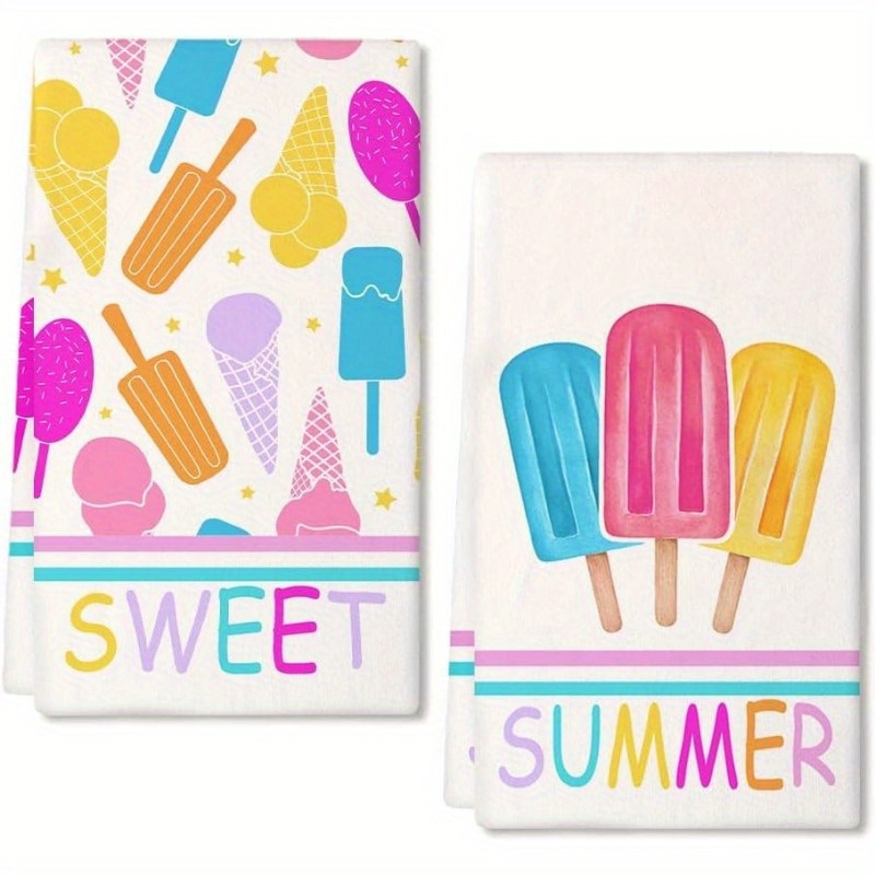 

2-pack Popsicle Summer Kitchen Towels - Ultra Soft, Quick-dry Dish Cloths With Colorful Design, Perfect For Home Decor & Everyday Use, 18x26 Inches