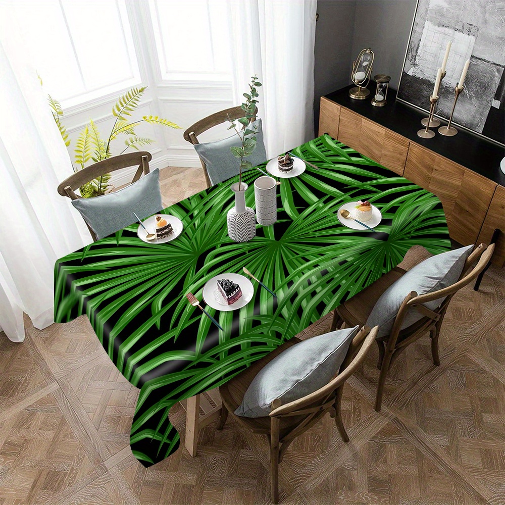 

1pc Forest Green Leaf Pattern Round Tablecloth - Waterproof & Oil-resistant, Perfect For Dining, Office Desk, And Home Use