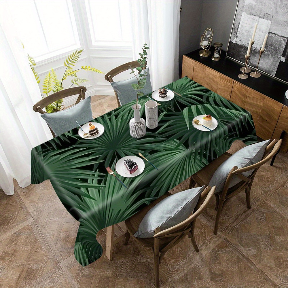 

1pc Forest Green Leaf Pattern Round Tablecloth - Waterproof & Oil-resistant, Perfect For Dining, Office Desk, And Home Use