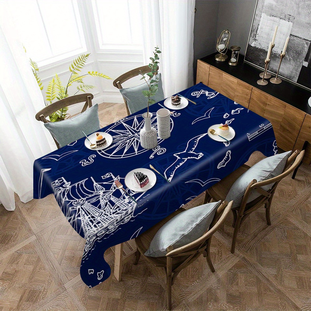 

1pc Ocean-themed Round Tablecloth - Waterproof & Oil-resistant, Perfect For Dining, Office Desk, And Home Use Waterproof Tablecloth Outdoor Table Cloth Waterproof