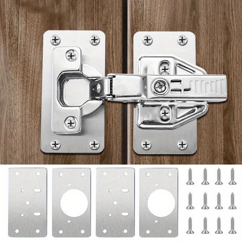 

Cabinet Hinge Repair Plate Kit: 2, 4, 8, 10 Piece Sets - Modern Polished Metal Kitchen Cupboard Door Hinge Mounting Plates With Pre-drilled Holes For Easy Installation